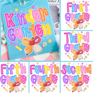 Preppy Back To School Bundle PNG, Kindergarten Pre-K 1st 2nd 3rd Grade, Teacher Sublimation, Retro First Day School Shirt Design