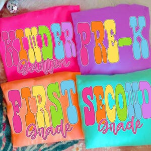Neon Distressed Grade PNG Bundle, Preppy Back to School Teacher Sublimation, Pre-K Kindergarten 1st 2nd 3rd Grade Shirt Design PNG