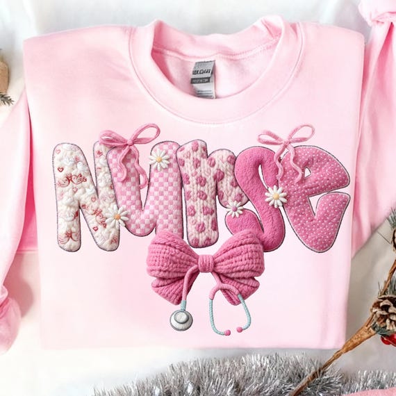 Pink Faux Yarn Valentine Nurse Png, Valentines Day Png, Coquette Bow Png, Cupids Favorite Nurse, Nurse Valentines Shirt Design Gift Nurse