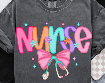 Preppy Nurse Floral PNG, Stethoscope Bow PNG, Custom Nurse Design, Blue Everyday PNG, Cute Sublimation for Nurse Life Gift, Girly Design