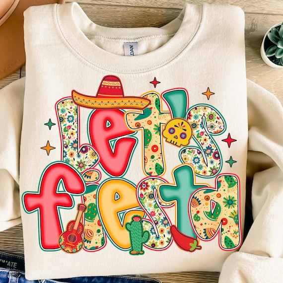 Preppy Let's Fiesta PNG, Cinco De Mayo Floral Sublimation Design, Tequila Margarita Clipart, Mexican Hat Party Art, Fiesta Shirt PNG