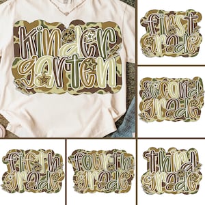 Retro Back to School Boys Old Camo PNG Bundle, Kindergarten Design, First Day PNG, Pre-K to Third Grade Png, School Boy Sublimation