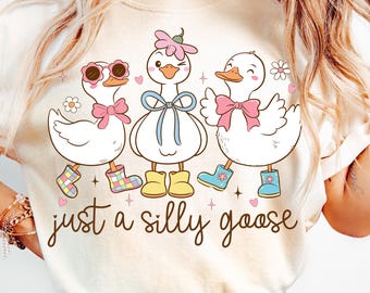 Funny Goose Coquette PNG, Silly Goose on the Loose Sublimation Design, Spring Glitter PNG, Boho Floral Mom Shirt, Preppy Animal Art
