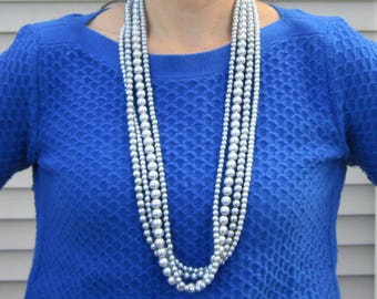 Long Silver Pearl Necklace, Chunky Necklace, Long Necklace Statement Necklace Gifts for Her, Silver Pearls, Bridesmaids Gifts, Wear Two Ways