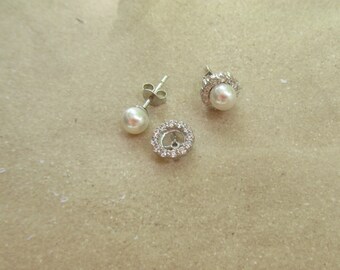 Pearl Post Earrings Pearl Stud Earrings Pearl and Cubic Zirconia Earrings Bridal Jewelry Bridal Earrings Pearl Earrings Wear 2 Ways