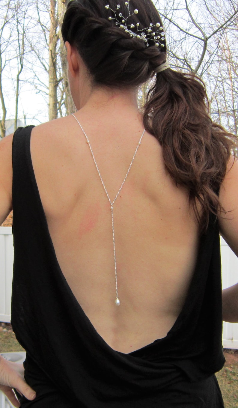 Backdrop Necklace Lariat Bridal Jewelry Back Jewelry Etsy
