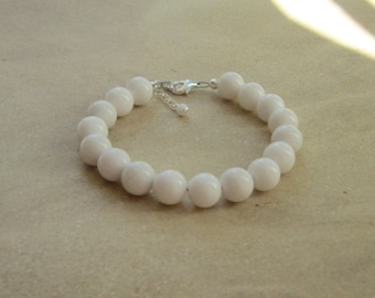 White Bracelet, Opaque White Jewelry, Chalk White Jewelry, Large White Beads, Chunky Bracelet, Gifts for Her, Large White Bead Bracelet