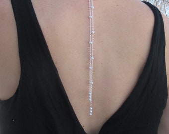 Backdrop Necklace, Bridal Back Necklace, Bridal Jewelry, Pearl Back Jewelry, Gift for Bridesmaids, Tie Lariat Necklace, Pearl Jewelry, Sexy