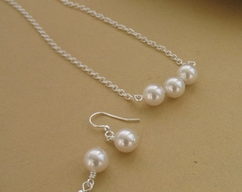 Bridal Jewelry, Simple Pearl Jewelry, Gift for Bridesmaids Gifts, Mother of the Bride Jewelry, Pearl Necklace Set, Wedding Jewelry