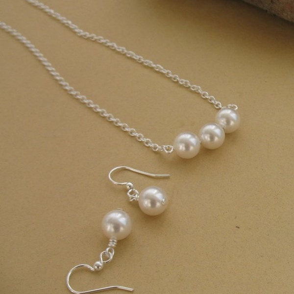 Bridal Jewelry, Simple Pearl Jewelry, Gift for Bridesmaids Gifts, Mother of the Bride Jewelry, Pearl Necklace Set, Wedding Jewelry