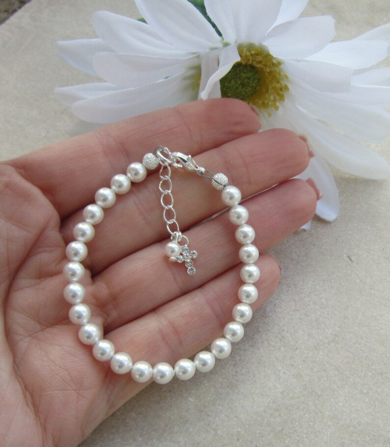 First Communion Bracelet, First Communion Jewelry, Religious Gift, Girls Pearl Bracelet, First Communion Gift, Confirmation Gift image 4