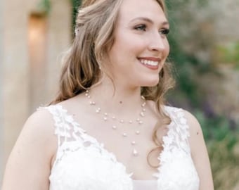 Bridal Illusion Necklace, Floating Necklace, Invisible Necklace, Bridal Jewelry, Pearl Necklace, Bridesmaids Gift, Floating Pearl Necklace
