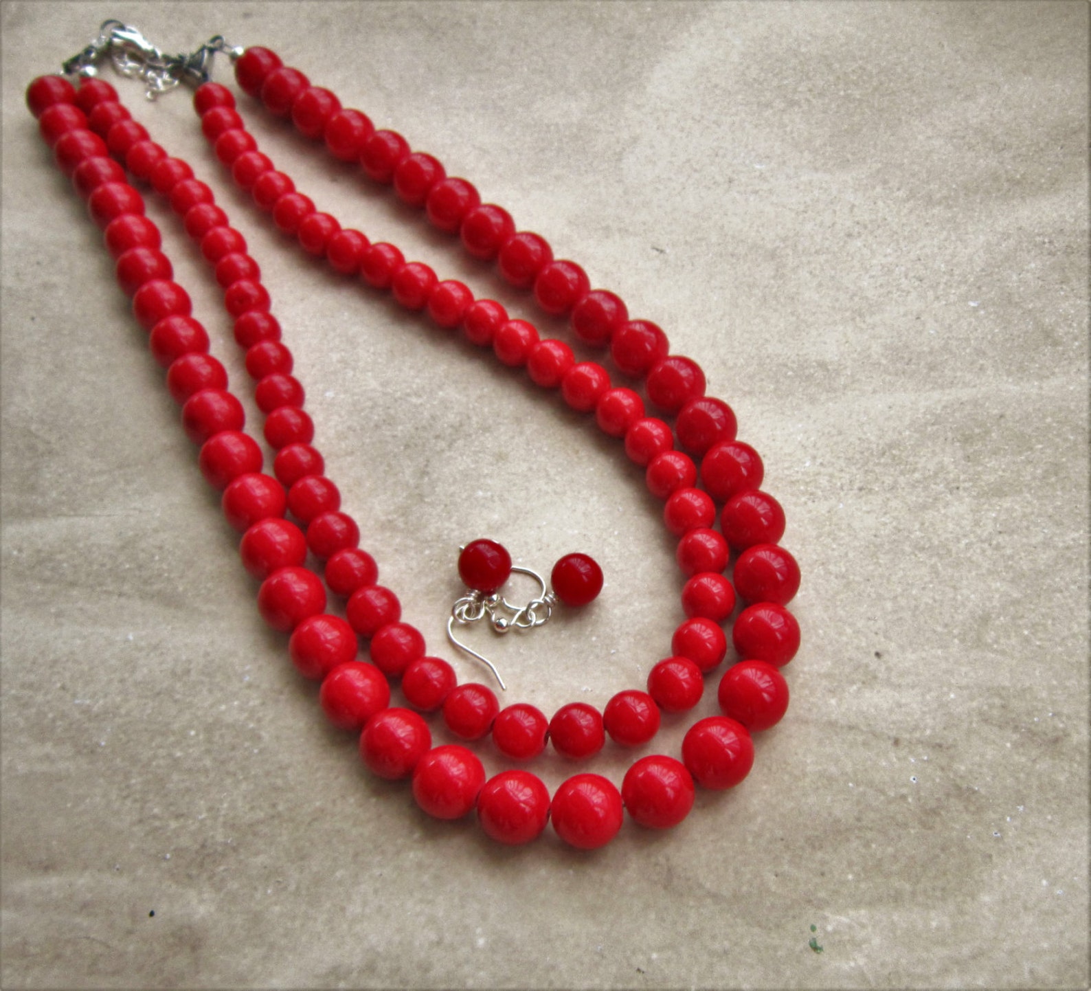 Red Necklace Set Bright Red Jewelry Cherry Red Necklace Etsy