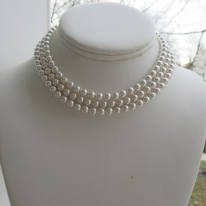 Pearl Choker Necklace Three Strand Pearl Necklace Choker Pearl Necklace Bridal Womens Gifts Bridal Jewelry Pearl Jewelry 3 strand choker