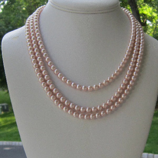 blush pink pearl necklace, 3 strand pearl necklace, pink pearl bridal necklace, light pink pearl wedding jewelry, pearl jewelry