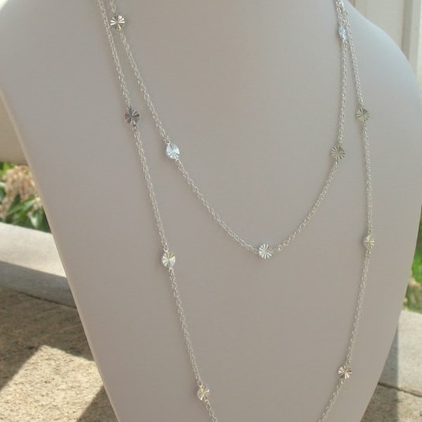 Extra Long Necklace, Long Silver Disc Necklace, Gifts for her, Endless Necklace, Layering Necklace, Cougar Town Necklace Courtney Cox