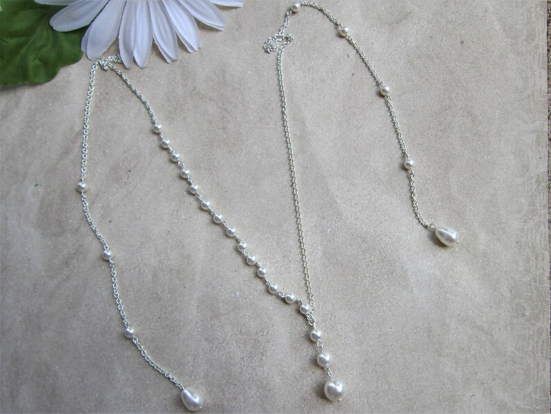 Backdrop Necklace Tie Lariat Necklace Pearl Back Necklace Etsy
