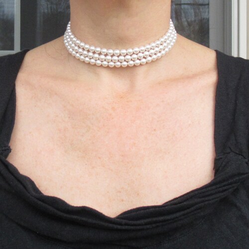 3 strand pearl choker on sale necklace