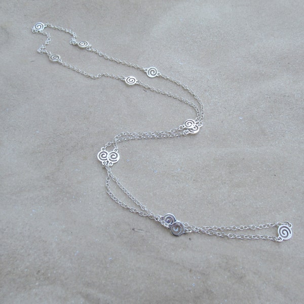 Extra Long Necklace, Long Silver Disc Necklace, Gifts for her, Endless Necklace, Layering Necklace, Cougar Town Necklace Courtney Cox