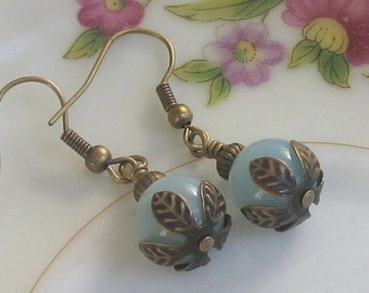 Light Blue Earrings, Turquoise Earrings, Sky Blue Earrings, Turquoise Jewelry, Light Blue Jewelry, Blue Dangle Earrings Vintage Feel Jewelry