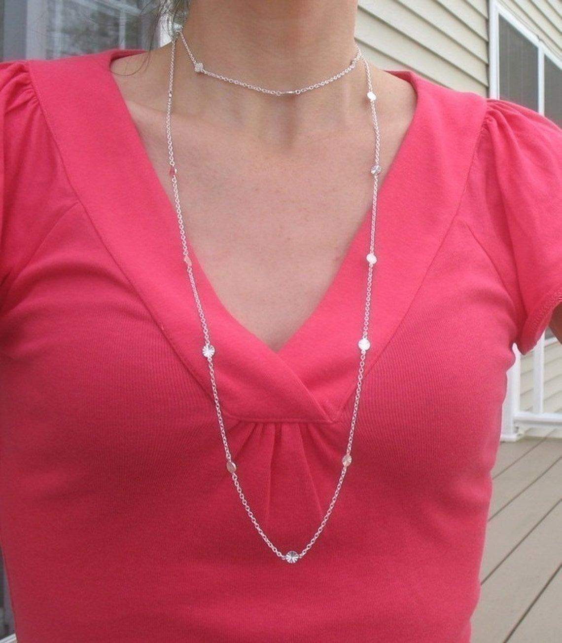 Extra Long Necklace Long Silver Disc Necklace Gifts for Her Etsy