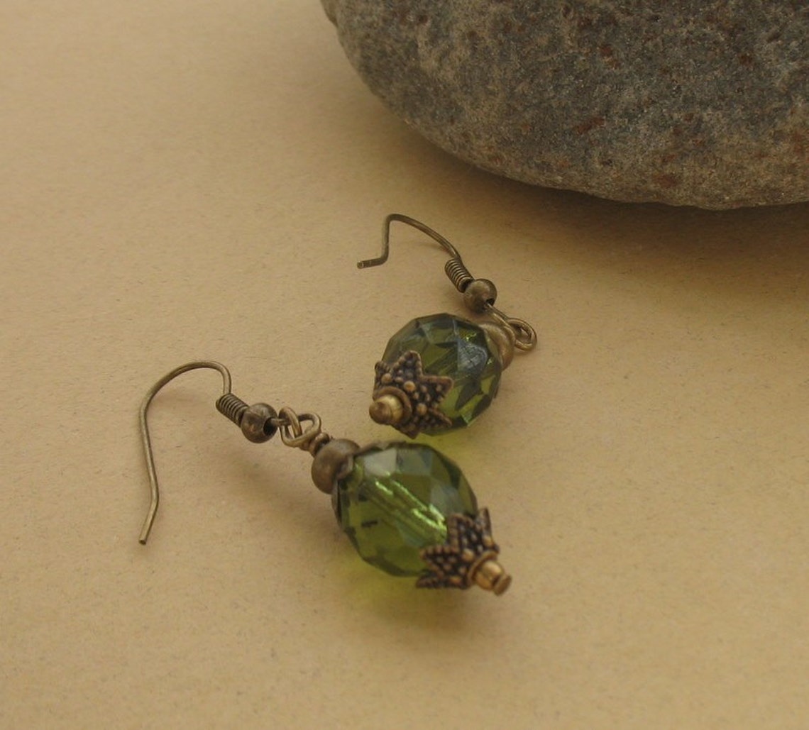 Olive Green Earrings Olive Green Jewelry Antiqued Jewelry Etsy