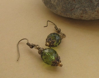 Olive Green Earrings, Olive Green Jewelry, Antiqued Jewelry, Gifts for Her, Vintage Looking Jewelry, Small Gift for a Friend, Martini