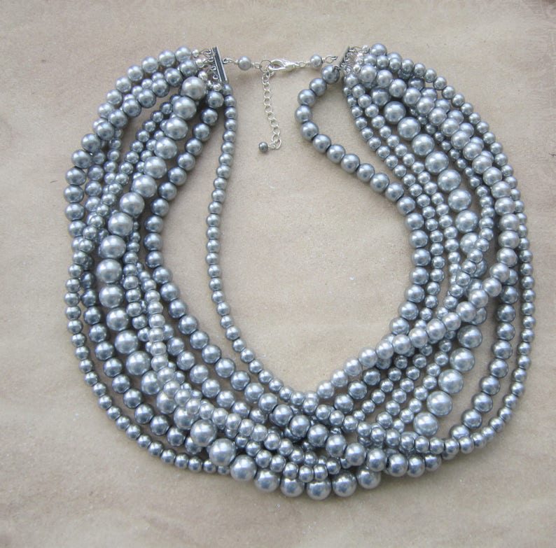 Chunky Silver Necklace Silver Pearl Necklace Statement Pearl Etsy