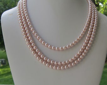 Blush Pink Pearl Necklace 3 Strands Soft Pink Pearl Necklace Light Pink Wedding Jewelry Gift for Bridesmaids Gifts