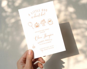Little Boo Halloween Baby Shower Invitation, Pumpkin Ghost Fall Evite (Digital Download)