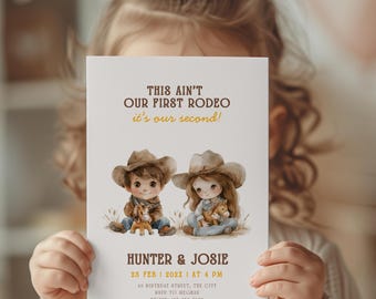 Gemeinsame Rodeo-Party Einladung Rodeo Geschwister-Geburtstags-Einladung Cowboy Cowgirl Geburtstag einladen Wilder Westen Doppel-Geburtstag einladen Digital Twin