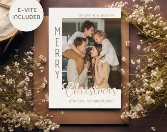 Editable Christian Christmas Photo Card, Modern Minimal Holiday Card Template, Custom Photo, Faith Based Canva Christmas Card, Digital Card