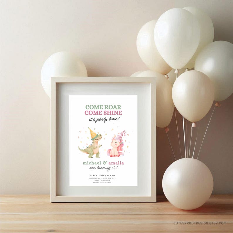 editable unicorn dinosaur twin birthday party invitation
sixth birthday invite twins
Dinosaur Invitation, Unicorn Birthday, Dinosaur And Unicorn,  Dino Unicorn Invite, Dinosaur Party, Unicorn Dragon, Dino Unicorn Party