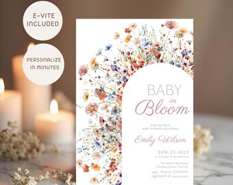 Baby in Bloom Strawberry Shower Invite, Floral Girl Baby Shower, Phone Invitation + Printable