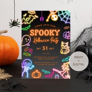 Halloween Party Invitation Neon – Spooky 5x7 Printable and Digital e-vite