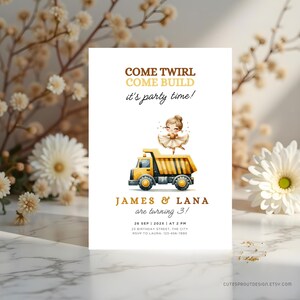 Boy And Girl Twin 3rd Birthday Invite Truck And Tutus | Custom Kids Birthday Invitation Brother and Sister | Joint Party Invite for Siblings