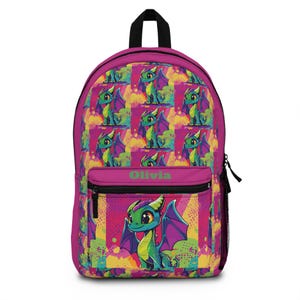 Personalized Dragon Backpack: Pink Cartoon School Bag for Girls
