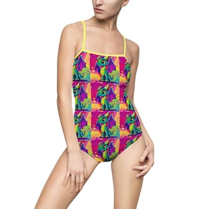 Vibrant Dragon Print One-Piece Swimsuit: Fun Summer Beachwear