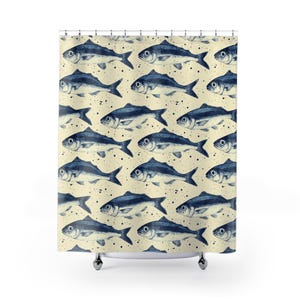 Wasserfisch Duschvorhang Ocean Decor, einzigartiges Badezimmerzubehör, Vintage-Stil, Geschenk für Fischer, Küstenvibe