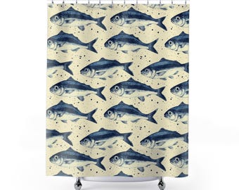 Nautical Fish Shower Curtain: Modern Ocean Bathroom Decor Coastal Sea Life Vintage Pattern