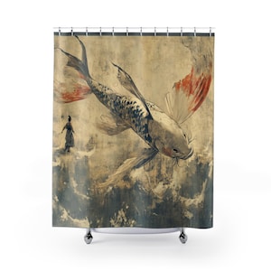 Elegant Koi Fish Shower Curtain, Japanese Home Decor, Bathroom Art, Zen Aesthetic, Unique Gift Idea