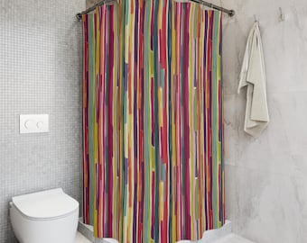 Bunter Duschvorhang: Abstrakt Vertikale Streifen Muster Badezimmer Dekor Helles Modernes Design Wasserdicht