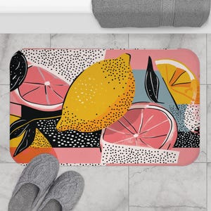 Citrus Bath Mat: Lemon & Grapefruit Memory Foam, Non-Slip