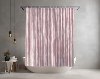 Blush Watercolor Striped Shower Curtain : Pink Vertical Striped Bathroom Decor