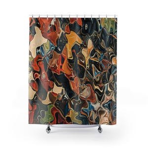Abstract Shower Curtain for Bathroom Decor – Modern Colorful Art Print – Unique Bold Bath Curtain – Aesthetic Waterproof Bathroom Curtain