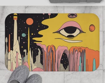 Tapete de Banho Paisagem Surrealista: Tapete de Microfibra com Espuma Viscoelástica Antiderrapante, Decoração Artística para Banheiro