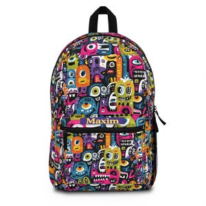 Personalized Monster Print Backpack: Kids Back-to-School Book Bag