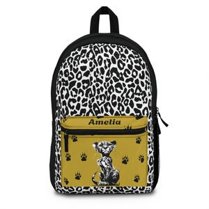 Personalized Kids Backpack, Custom Name Gift, School Bag for Girls, Leopard Print book bag, Travel Backpack, Unique Design for Kids