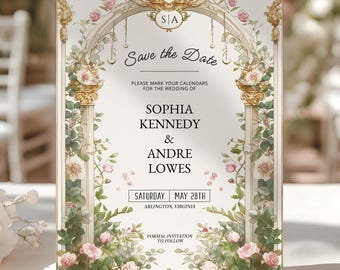 Blush Pink Rose Garden Save the Date Invitation: Editable Template (5x7 & 4x6) [LILIA]
