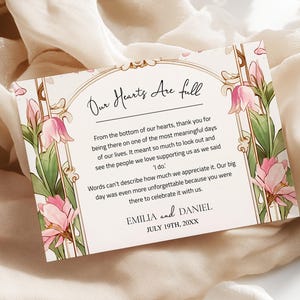 Modelo de cartão de agradecimento de casamento editável, design floral vintage Art Nouveau, cartão de agradecimento para impressão de conto de fadas de jardim, BELLA